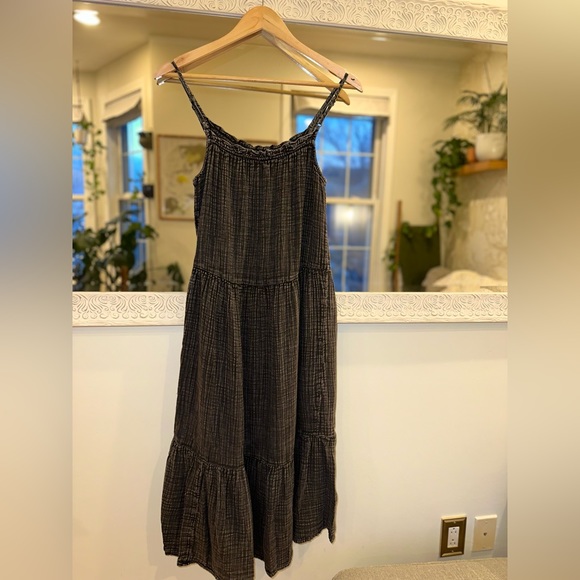 Anthropologie Daily Practice 100% Cotton Dark Gray Tiered Dress Adjustable XS - Picture 13 of 13